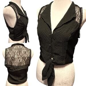 VTG Bebe Y2K Black 100% SILK Sheer Polka Dot Women Top SIZE SMALL Lacie Whimsy